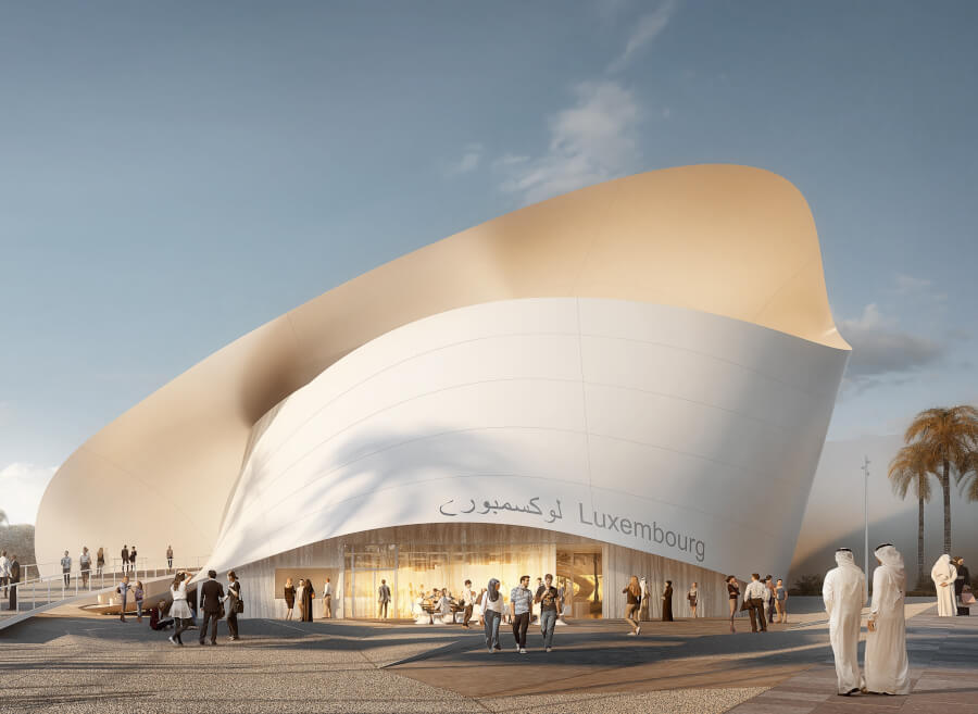 Der Luxemburg Pavillon auf der EXPO2020 in Dubai mit extravagantem Baustil