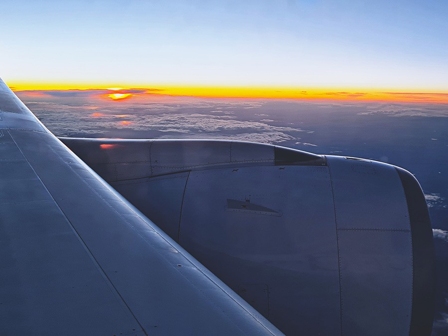 Schöner Sonnenuntergang auf dem Flug von Las Vegas nach Frankfurt