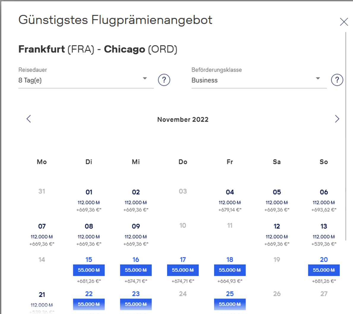 Miles and More-Flugsuche Kalender Augustaktion 2022