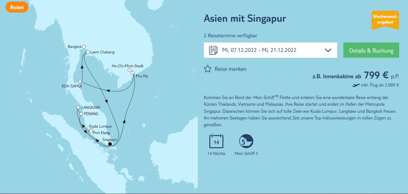 Screenshot TUI Cruises Asien mit Singapur