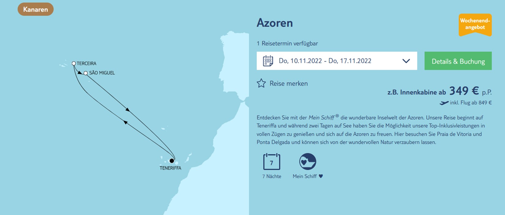 Screenshot TUI Cruises Azoren