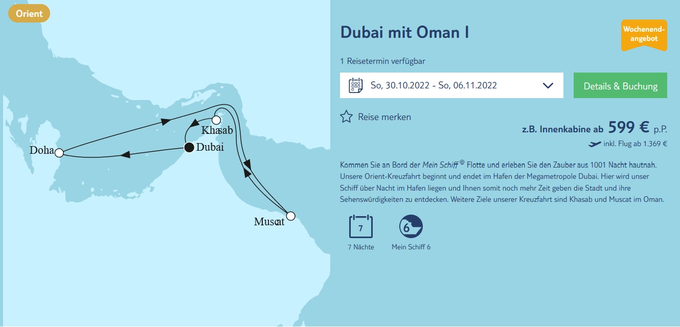 Screenshot TUI Cruises Dubai mit Oman 1