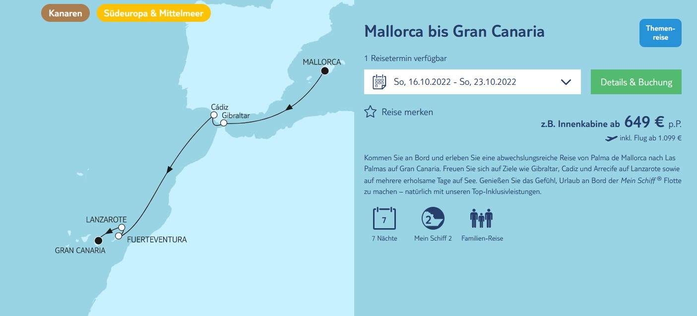 Screenshot TUI Cruises Mallorca bis Gran Canaria