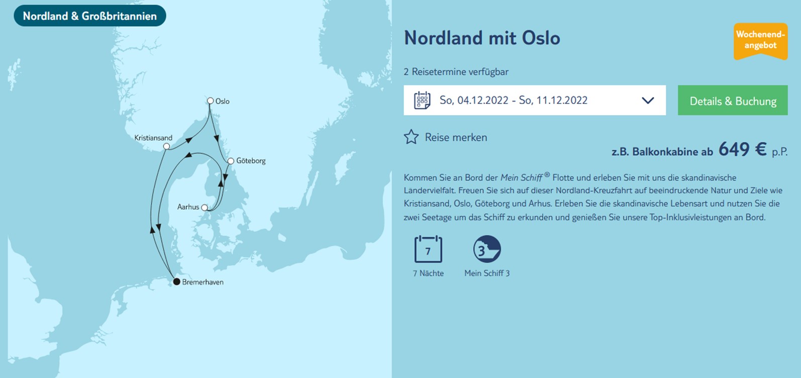 Screenshot TUI Cruises Nordland mit Oslo