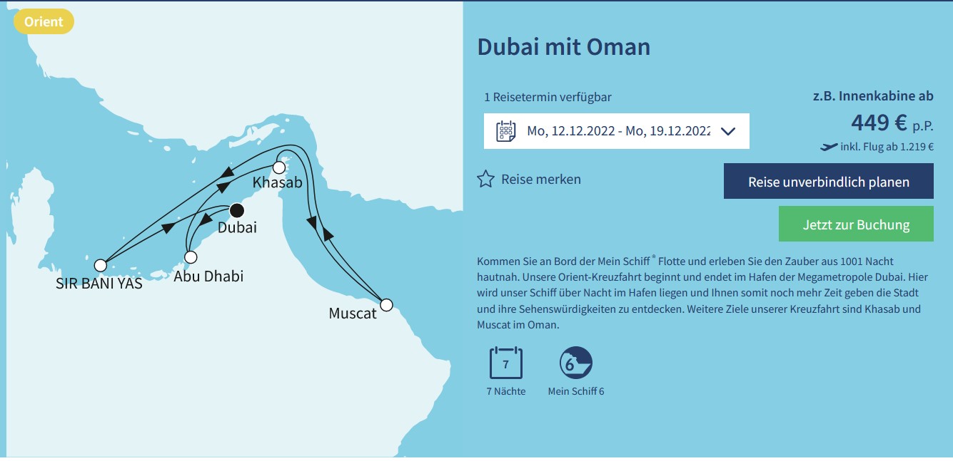 Screenshot TUI Mein Schiff Dubai mit Oman