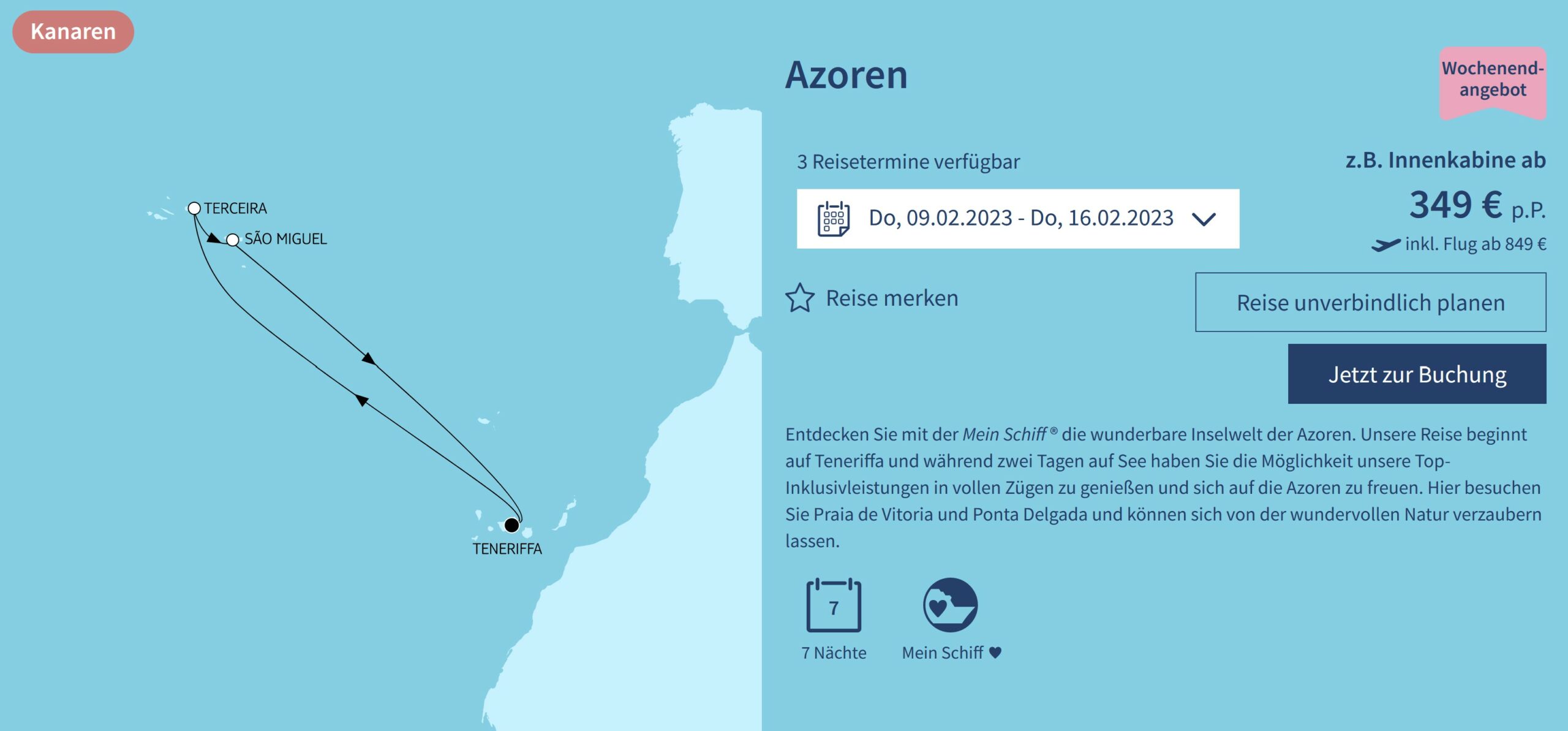 Screenshot Azoren mit Mein Schiff