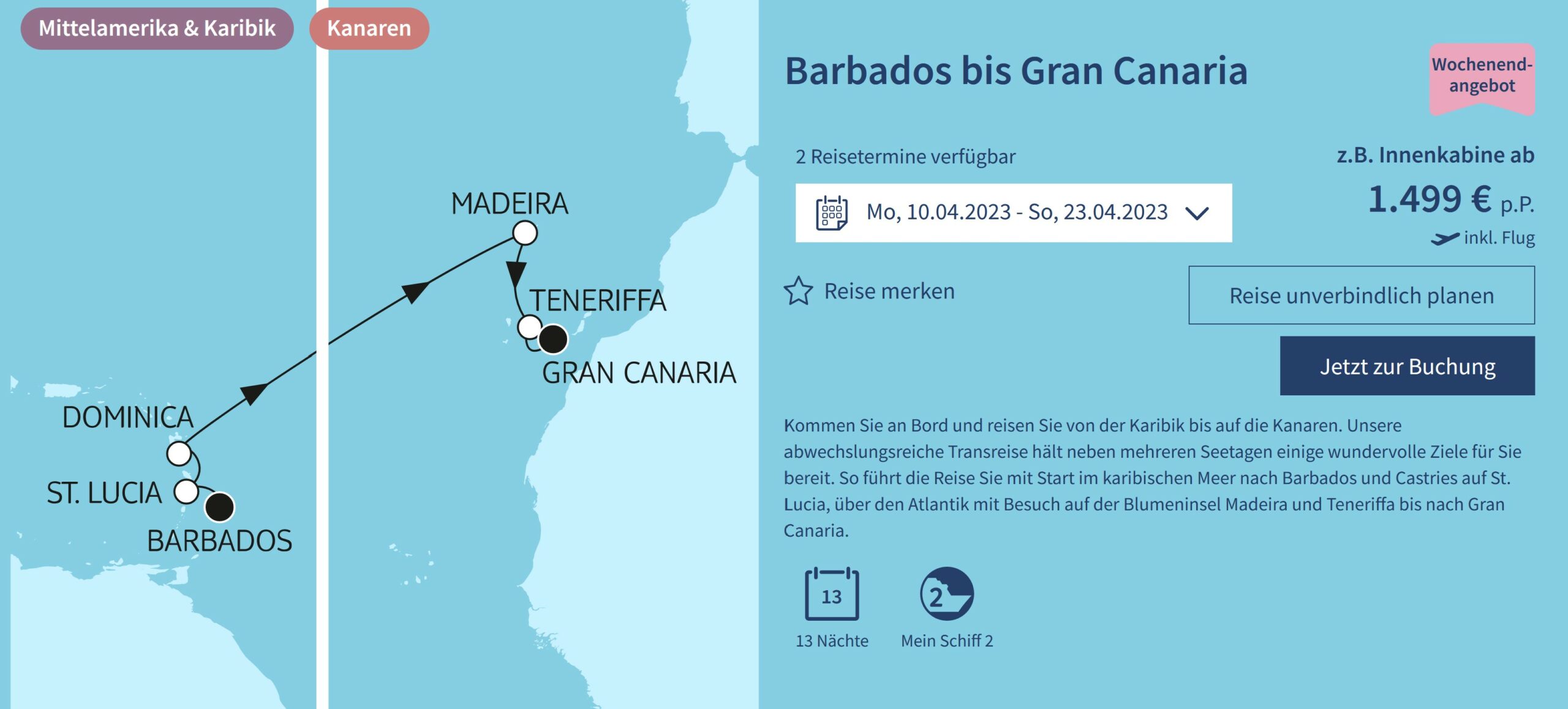 Screenshot Barbados bis Gran Canaria mit Mein Schiff