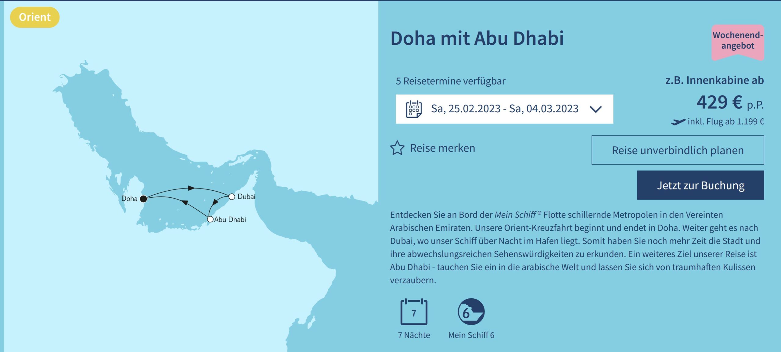 Screenshot Doha mit Abu Dhabi mit Mein Schiff