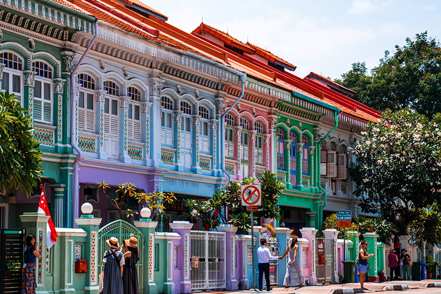 Wunderschöne traditionelle Häuser am Emerald Hill in Singapur