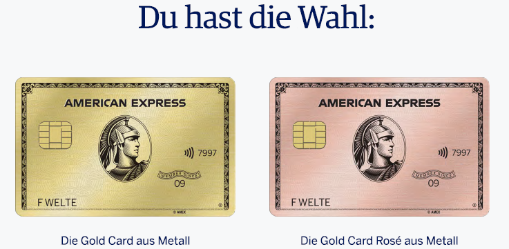 Amex Gold Card und Amex Gold Card Rosé aus Metall
