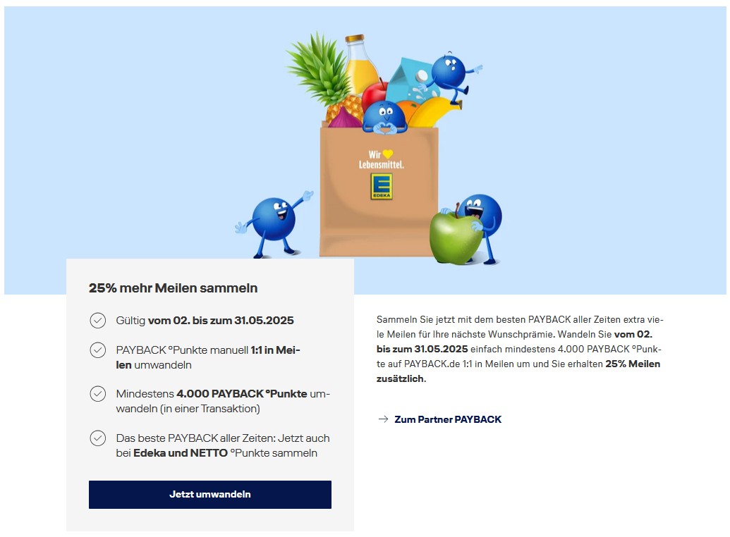 Transfer Payback zu Miles & More im Mai 25 Prozent Bonus