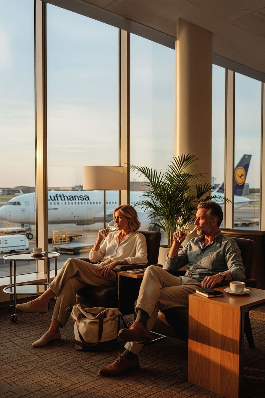 Warten in der Lounge vor Abflug